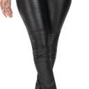 WAYRUNZ Womens High Waisted Stretch Faux Leather Pants PU Coated Legging Juniors (Black)