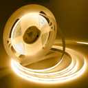 iNextStation 16.4ft/5M 3000K Warm White COB LED Light Strip, DC12V CRI 93+ Light Strip for TV, 8mm Width LED Tape Lights, LED Strip Lights for Bedroom, Kitchen, Home Lighting Decor(No Plug)