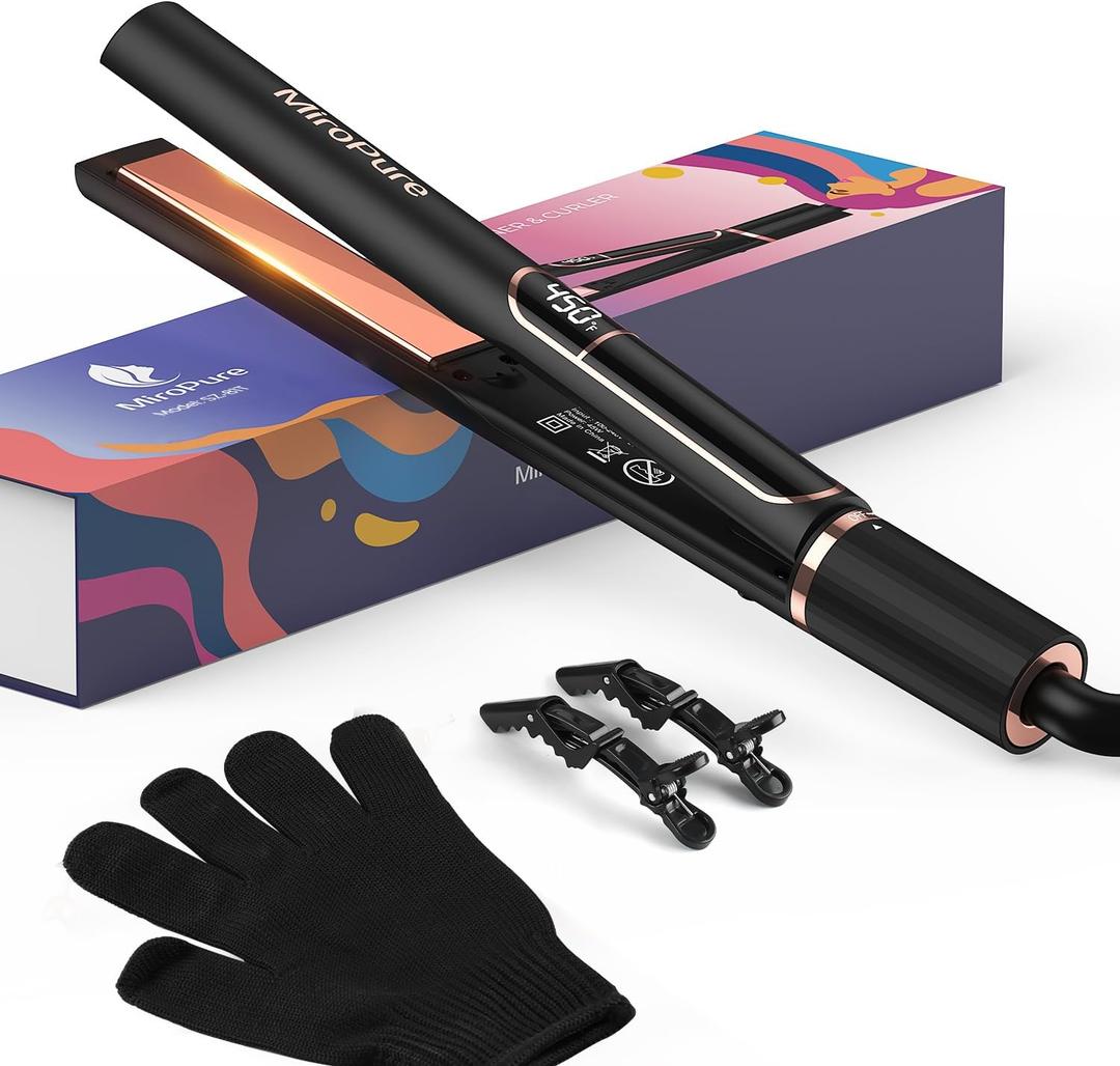 MiroPure Flat Iron Hair Straightener, 1 Inch Titanium Plates Hair Straightener with 15S Heat-up, Professional MCH Ceramic Negative Ion Hair Iron Dual Voltage for Women Hair with Auto Shut-Off (Black)