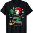 Hockey Santa Hat Snowman Xmas Funny Hockey Lover Christmas T-Shirt Medium