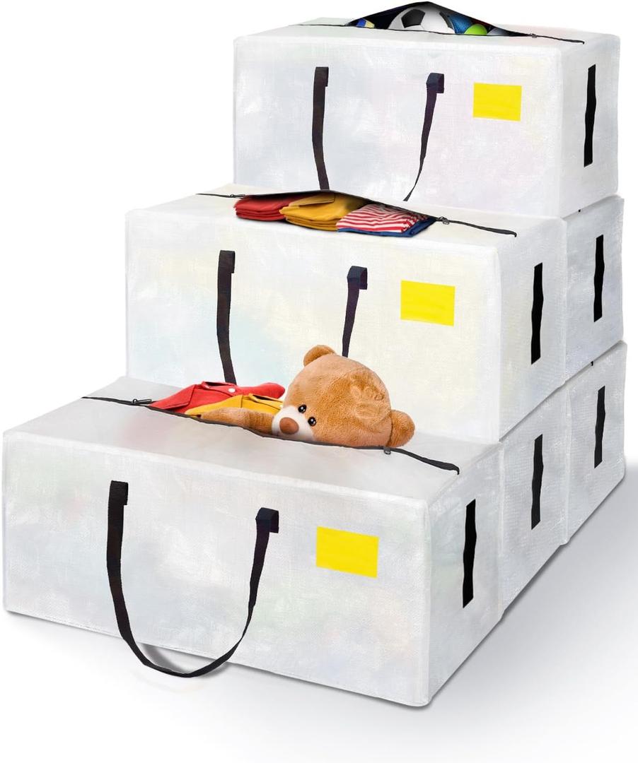 6 Pack Extra Large Moving Bags, Heavy Duty Packing Bags with Zippers and Handles for Space Saving, Clothes Storage, College Essentials, Travel, Clear