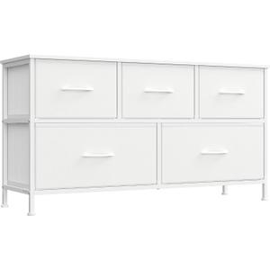 SONGMICS Dresser for Bedroom, Wide Dresser with 5 Fabric Drawers
Chest of Drawers with Steel Frame, for Closet & Entryway, Cloud White and Snow White, BELLAH Collection ULGS322W01S