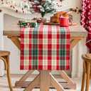 Red Gold Plaid Christmas Table Runner, Winter Holiday Table Runners 108 inches Long, Xmas Decorations Indoor Outdoor Farmhouse Home Kitchen Dining Party Decor