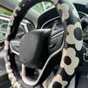 Vintage Groovy Flowers Car Leather Steering Wheel Cover - 15-inch Universal Microfiber- Soft & Breathable & Silicone Anti Slip Auto Steering Wheel Wrap for Women (Black)