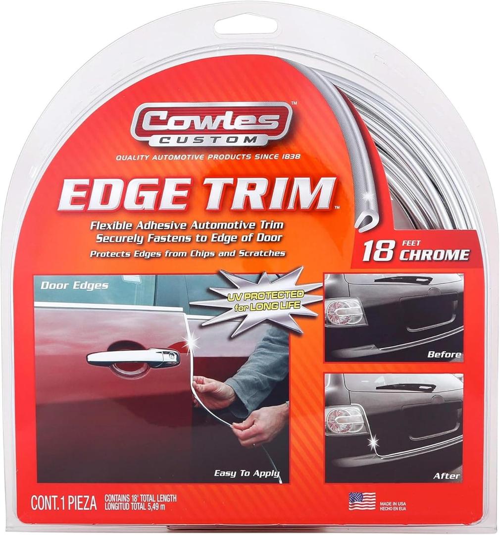 Cowles Custom - Enhanced 18ft Chrome U-Channel Edge Guard Trim, 18feet Rubber Bumper Protector accessory, Door Guard for Cars, Trucks, SUV, ATV, Boats