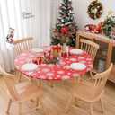 Xikaywnt Round Vinyl Christmas Tablecloth with Elastic Edge, Snowflake PVC Table Cloth Waterproof Wipe Clean Holiday Table Cover for Dining Party, 57"- 65"