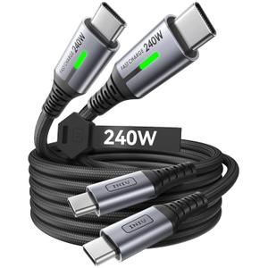 INIU USB C to USB C Cable, 240W Fast Charging [6.6ft, 2-Pack] Type C Charger Cord, Braided USBC Phone Charger Cable for iPhone 16 15 Pro Samsung S24 S23 Laptops MacBook iPad Switch Steam Deck etc. (6.6ft+6.6ft, Black)