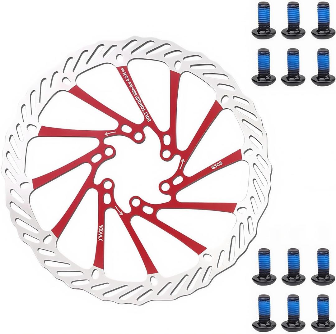 YBEKI 2-Pack Bike Disc Brake Rotor (160/180/203mm) CNC-Machined / 12 Bolts - 6-Hole Lightweight Stainless Steel Rotors with Heat Dissipation Holes for MTB/Road/BMX Bikes (Red)