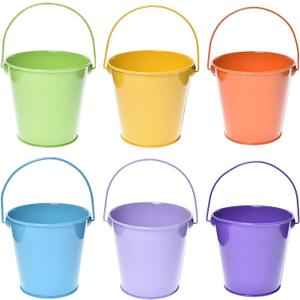 Small Metal Buckets with Handle - 6 Pack Colored Galvanized Bucket for Kids, Classroom, Crafts, and Party Favors (Multi-Colored, 4.3" Top)