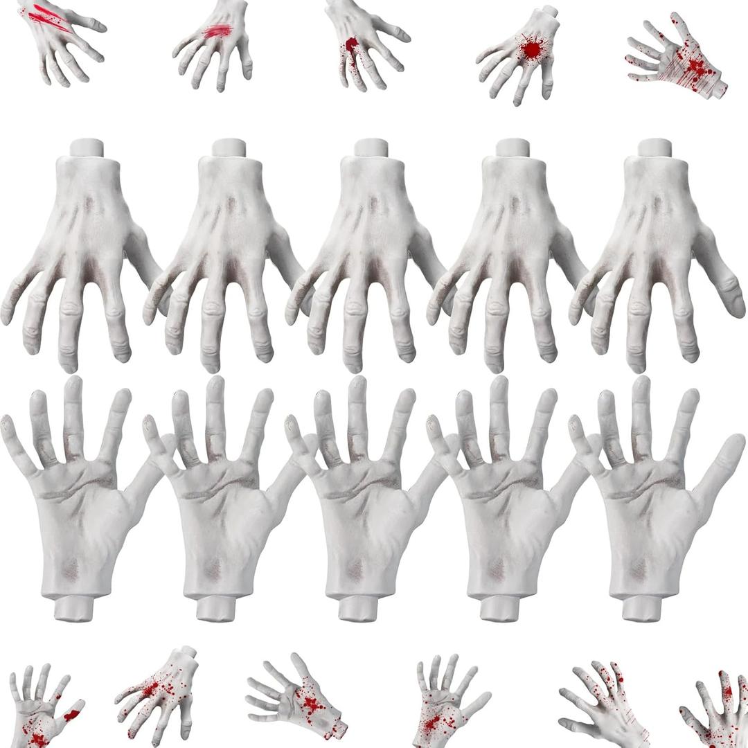 Sratte 5 Pairs Halloween Skeleton Hands Realistic Plastic Fake Hands for Halloween Props Decoration DIY Color Life Size Skeleton(White)