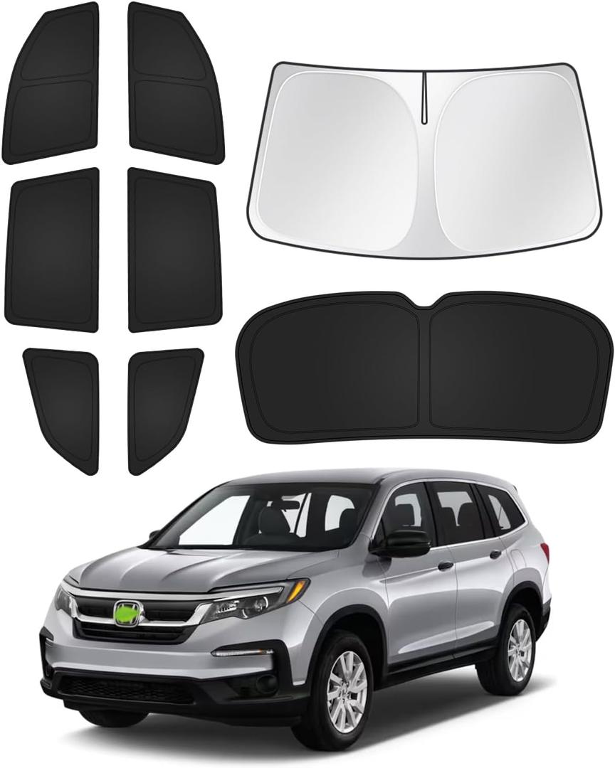 Sunshades for Honda Pilot 2016-2022 Accessories Windshield Sun Shade Side Rear Window Shade Cover Sun Visor Shield Privacy Protection Keep Vehicle Cool Black 8PCS