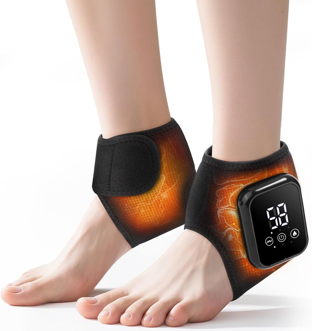 2PCS Cordless Ankle Heating Pads, Ankle Massager with Heat FSA Eligible Items List, Rechargeable Heated Foot Brace Wrap, 3 Vibration and Heating Modes, Auto Shut Off