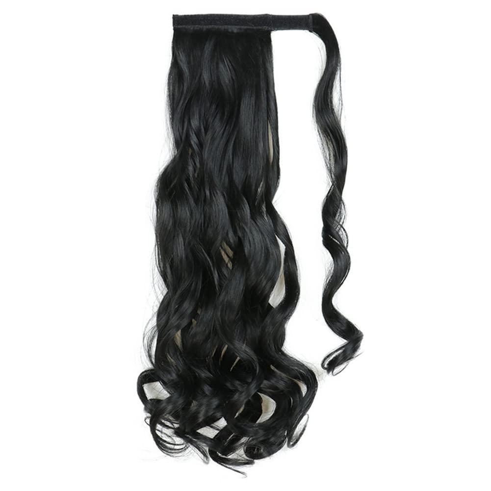 24" Long Curly Ponytailtail Synthetic Fiber Heat-Resistant Hairpiece With Hairpins Hair Extensions 1B 24IN