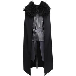 Viking Costume Adult Men Medieval Battle Black PU Outfit with Cloak Size, Medium