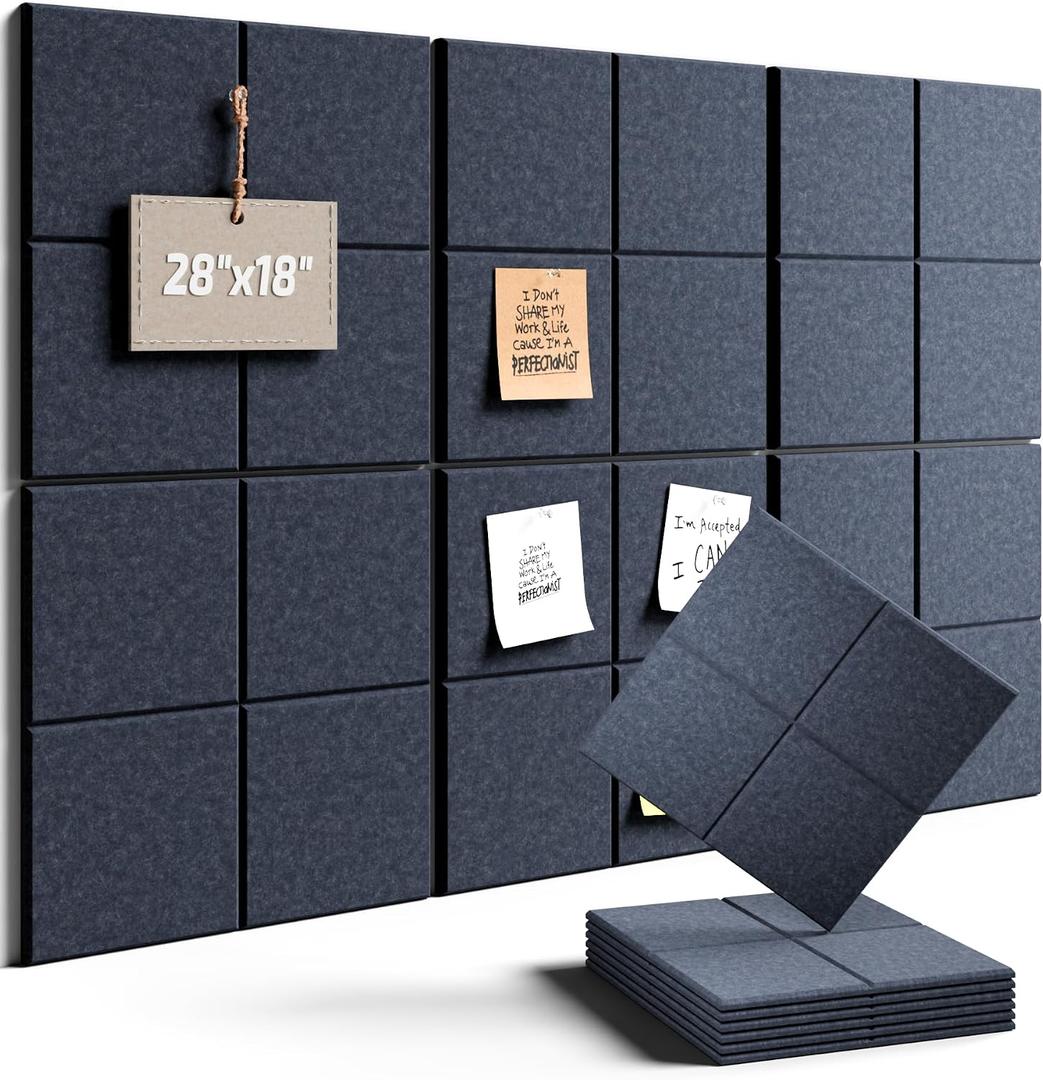 Felt Bulletin Board Tiles -28"x18" Cork Board Alternative for Office Decor, Push Pin Board Wall Organizer 6-Pack-Navy Blue