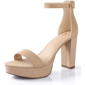 Ankis Chunky Platform Heels - 4 Inch Block Heeled Sandals for Women - Comfortable Open Toe Strappy Heels - Black, Nude, White, Silver, Gold - Summer Dress Shoes 7.5
