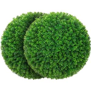 16.7 Inch Artificial Pine Cone Topiary Balls Set of 2, Green Boxwood Balls Plant with 7 Layers Leaves UV Protection Faux Evergreen Plants Outside Decor for Porch Garden Backyard