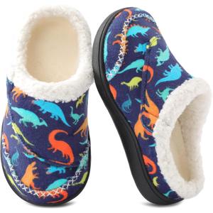 LeIsfIt Toddler Slippers Boys Girls Moccasin Slippers Kids Warm Slip-On House Shoes with Non-Slip Sole for Indoor & Outdoor (Dinosaur)
