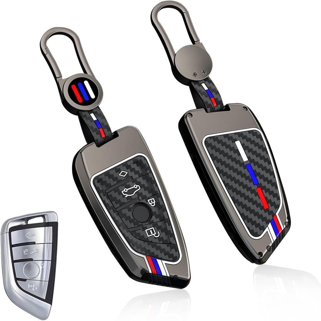 Jaronx Compatible With BMW Key Fob Cover 2'F45/3'G20/5'G30/6'G32/7'G11/8'G14/X1 F48/X3 G01/X4 G02/X5 F15 G05/X6 F15 G06/X7 G07/Z4 G29, For BMW Metal Carbon Fiber Pattern Silicone Key Fob Cover (1 Set)