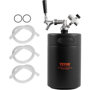 Beer Growler Tap System, 170Oz 5L Mini Keg, 304 Stainless Steel Pressurized Beer Growler, Keg Growler with Pressure Display, CO2 Regulator Faucet, Leak-Proof Ring For Draft, Homebrew, Craft Beer