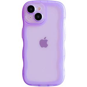 Cute Case for iPhone 13 mini 5.4 Inch, Wave Frame Shape Soft Silicone Shockproof Protective Slim Phone Cover for Women Girls, Clear/Purple