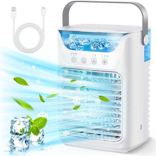 Portable Air Conditioners Personal Air Cooler, 3 in 1 Evaporative Air Cooler with 3 Wind Speeds, Large Water Tank, LED Night Lights, 6H Timer, Air Cooling Fan for Bedroom Office