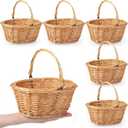 Barydat Small Wicker Basket with Handle Flower Girl Baskets Oval Willow Woven Braided Gift Basket for Weddings Picnic Baby Shower Home Garden Decor(6 Pcs, Khaki,9" x 7" x 4")