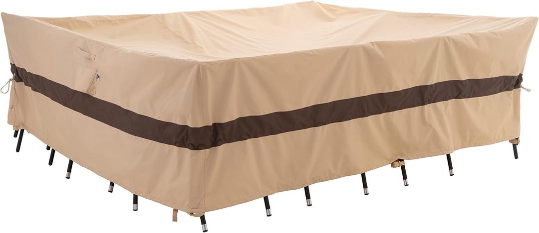 WJ-X3 Large Beige & Coffee Heavy-Duty Patio Table Cover, 136x88x36in, Waterproof, Wind-Resistant, Anti-Fade - Ideal for Sectional Outdoor Furniture Sets