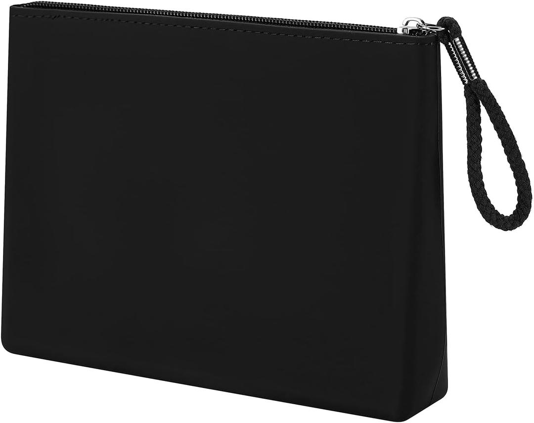 Silicone Makeup Bag for Purse Zipper Cosmetic Pouch Makeup Brush Holder Large Makeup Organizer Silicone Travel Pouch for Women (Black)