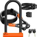 Sportneer Bike Lock: Heavy Duty Bike U Lock with 6ft Security Steel Cable - 18mm Shackle Bicycle U-Locks with Keys and Sturdy Mounting Bracket for Road Mountain Bike Bicycle-Size 11.5''x6.25'', Orange