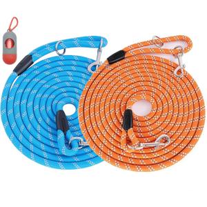 (2 Pack) Long Dog Leash for Dog Training 15FT/30FT/50FT, Dog Rope with Reflective Thread for Large Medium Small Dogs, Dog Tie-Out Cable Lead for Hunting, Camping&Backyard (2Pack Orange&Blue)