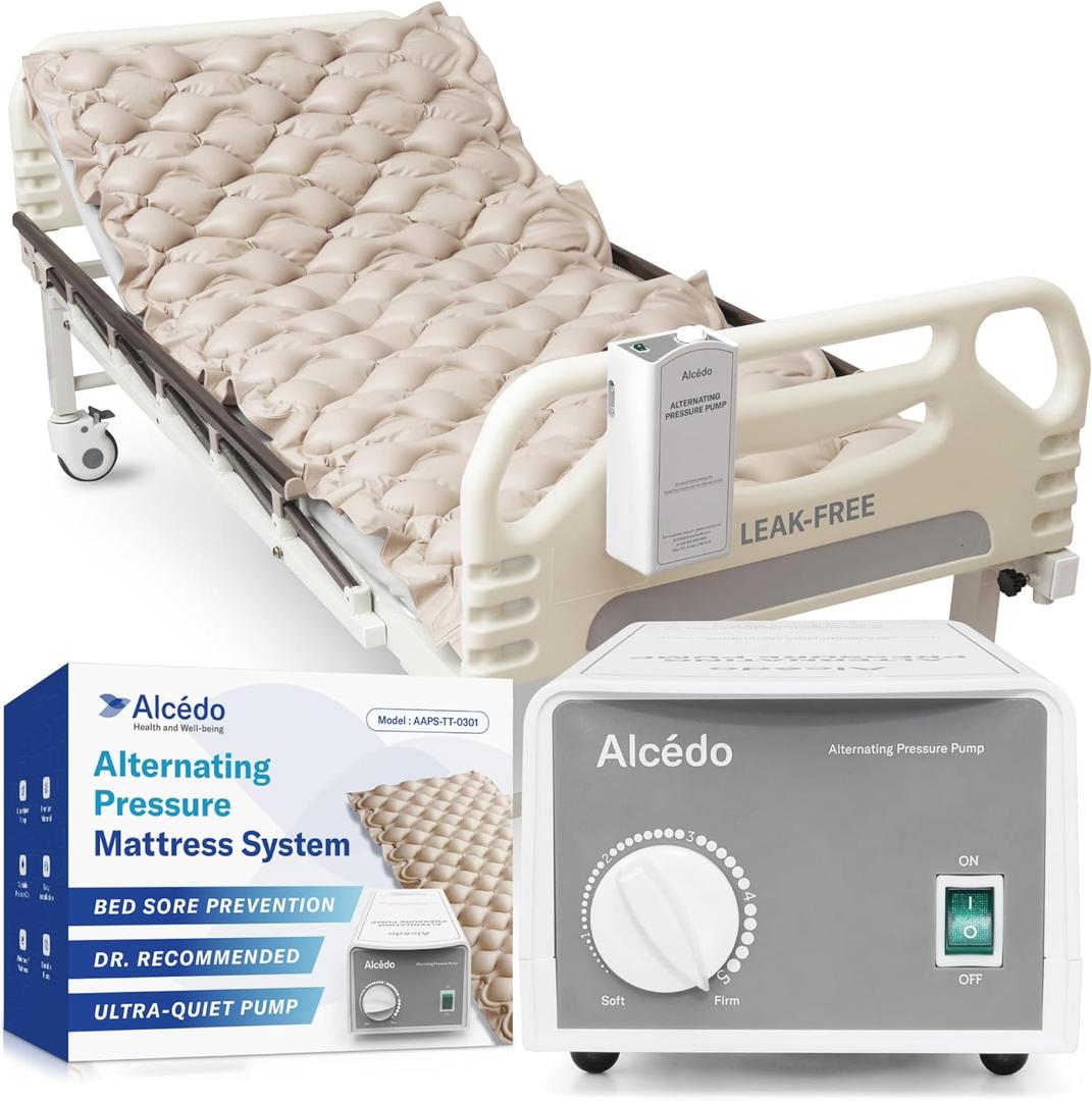 Alcedo Alternating Air Pressure Mattress Pad for Bed Sore and Ulcer Prevention, Hospital & Home Use Medical Mattress Topper for Bedridden Patient, Adjustable Ultra Quiet Pump and Waterproof Cushion