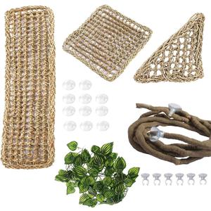 PINVNBY Bearded Dragon Hammock,Reptile Lounger Natural Seagrass Lizard Hammocks Habitat Tank Accessories Jungle Climber Vines Flexible Leaves Decor for Climbing Reptiles Chameleon Gecko Snakes