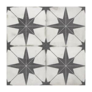 Peel & Stick SPC Vinyl Flooring - Black Star Encaustic Pattern, 9x9In, 16 Tiles, 9.12 Sq Ft, Self-Adhesive, Suitable for Bathroom & Kitchen Walls & Floors