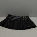 OYOANGLE Women's Pu Leather Buckled Mini Skirts Low Waist Pleated A Line Short Skirt XS