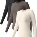 OQQ Womens 3 Piece Long Sleeve Tops Crew Neck Stretch Fitted Underscrubs Layer Tee Shirts 2025 Casual Outfits (S)
