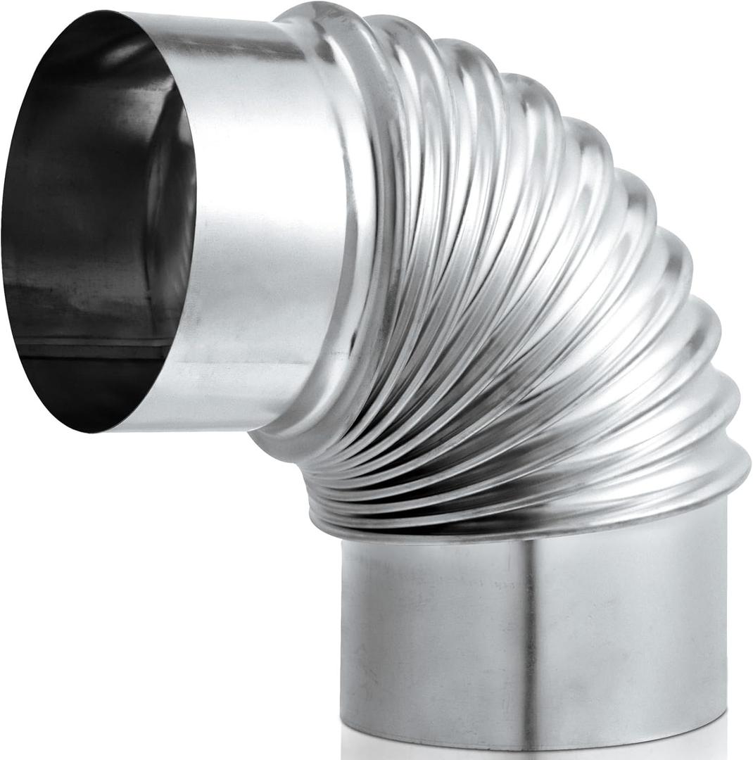 Hicarer 1 Pcs 4 Inch 90 Degree Galvanized Dryer Elbow Vent Tube Connector Adjustable Dryer Vent Elbow Connector for 4" HVAC Duct Pipe Hose Ductwork