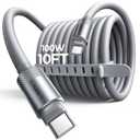 LISEN USB C Cable 10FT, Chubby 100W USB C to USB C Fast Charging Cable, Soft Silicone Long USBC to USBC for iPhone 17 Air 16 15 Pro Max, Samsung S25, MacBook Pro/Air, Switch 2, iPad (Grey)