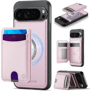 for Wallet Folding Case for Google Pixel 10 Pro XL, MagSafe Compatible with RFID Blocking 6 Card Slots, 2-in-1 Kickstand Magnetic Closure Shockproof Heavy Duty Case for Pixel 10 Pro XL 6.8" - Pink