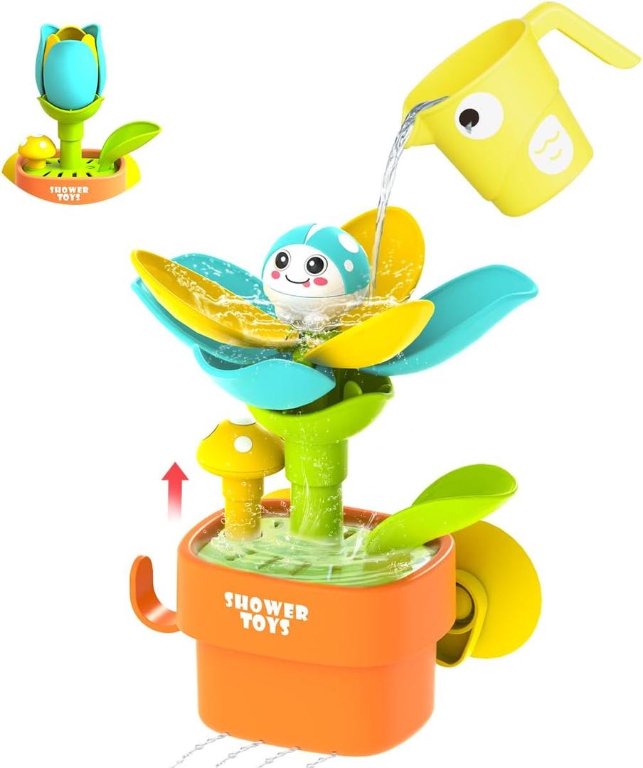 Bath Toys for Kids Ages 1-3: Flower Set with Watering Cup, Toddler Interactive Bath Toys with Strong Suction Cup, Attach to Any Tub or Shower Fun for Bath Time - Great for Boys, Girls Shower Gifts