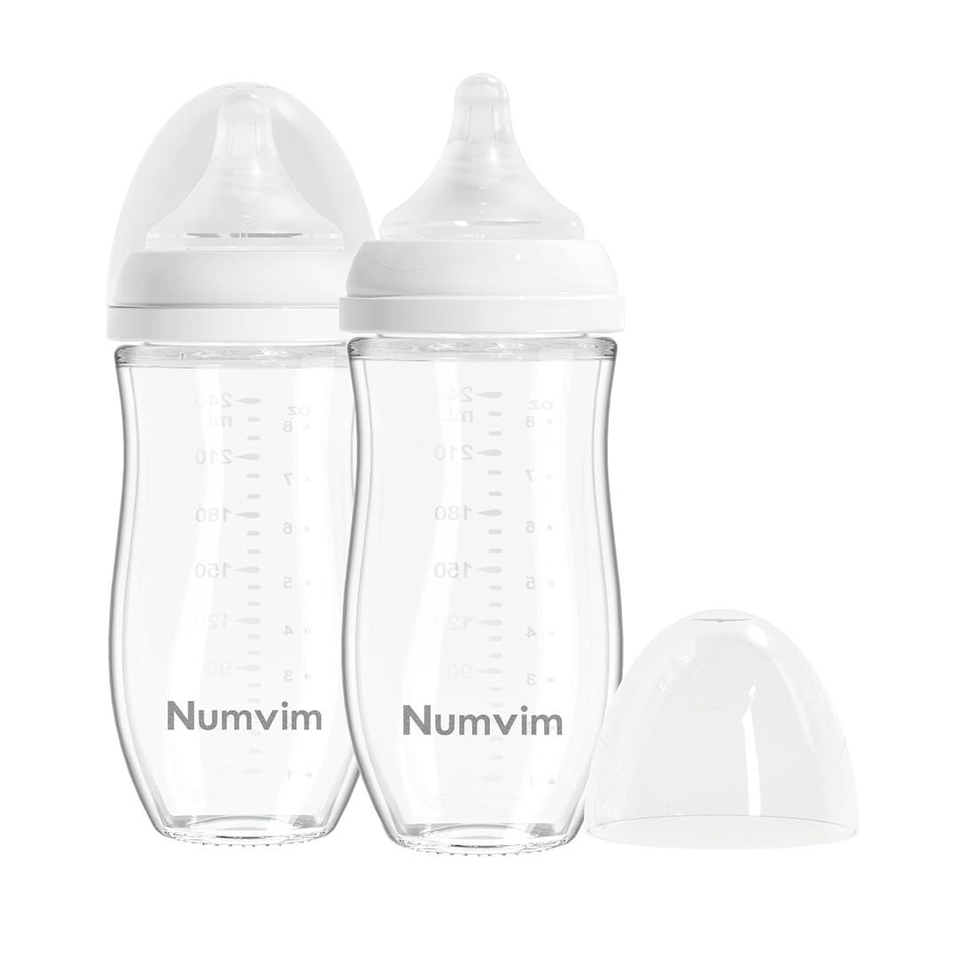 Glass Baby Bottle Gentle & Extra Slow Flow, Breastfeeding Bottle with Anti Colic Nipple for 3 Months Babies, Includes M Nipples, (8Oz, 2 Packs)