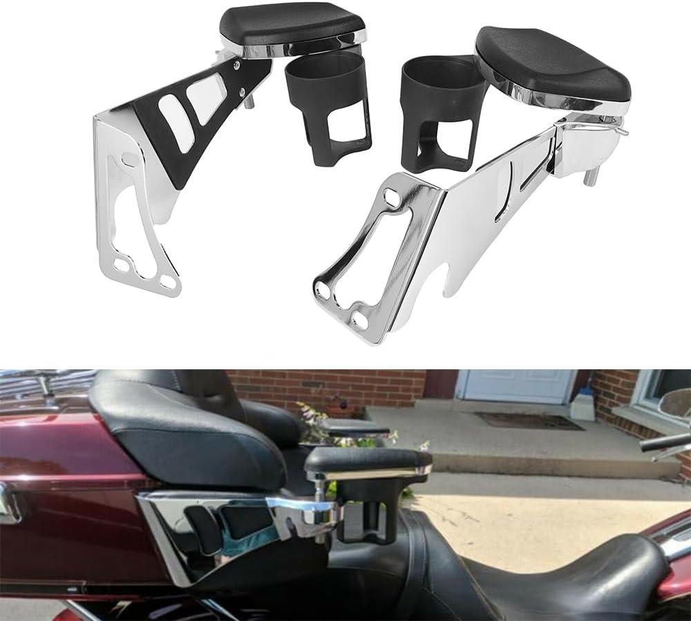 Motorcycle Cup Holder Rear Passenger Armrests W/Drink Water Holders Mount Fit for Harley Touring Glide 1997-2013, Chrome