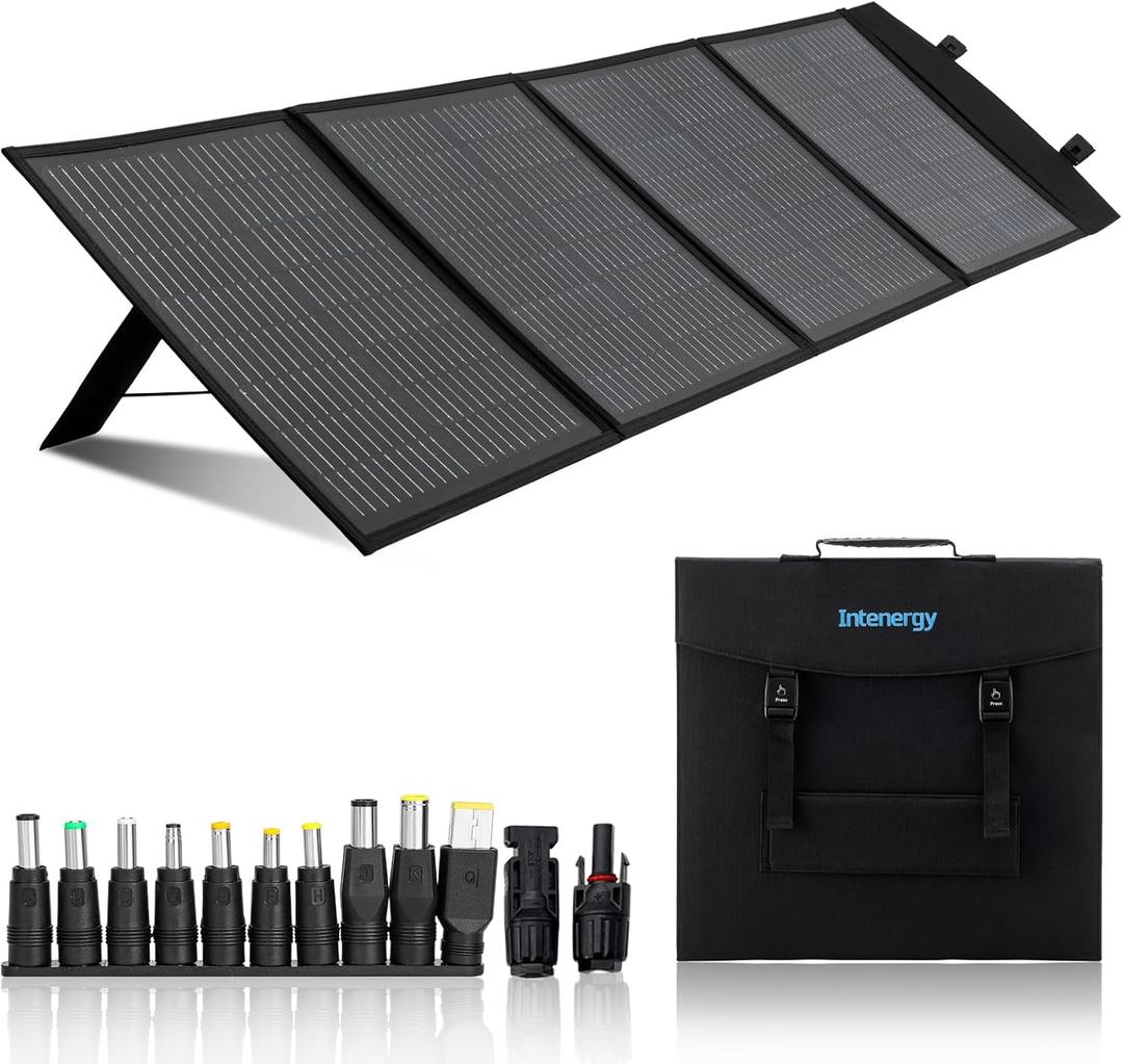 100W 12V Foldable Solar Panel  Monocrystalline Portable Charger for Camping, Laptop & Smartphone with 5V USB & 18V DC Output