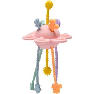 Montessori Sensory Toys for Babies,Silicone Teething Toys Pull String Baby Toy 18 Months (Pink)