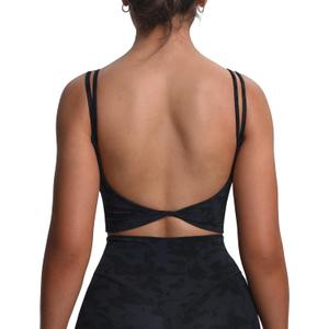 Aoxjox Women's Workout Sports Bras Fitness Yoga Crop Tank Twist Back Cami (Cloud Black) XS