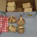 Geelin 12 Pcs Christmas Mini Woven Basket with Handle 20 Sheet Red and White Gingham Paper Napkins Wood Chip Mini Flower Fruit Picnic Basket Chip for Christmas Wedding Party Gift Decoration (Medium)