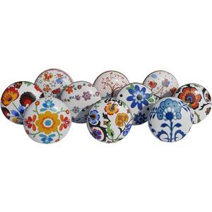 Royal Kraft Vintage Multicolor Painted Ceramic Pull Knobs for Kitchen Cabinet, Door & Drawer, Wardrobe, Cupboard (Set of 10) Sknob012