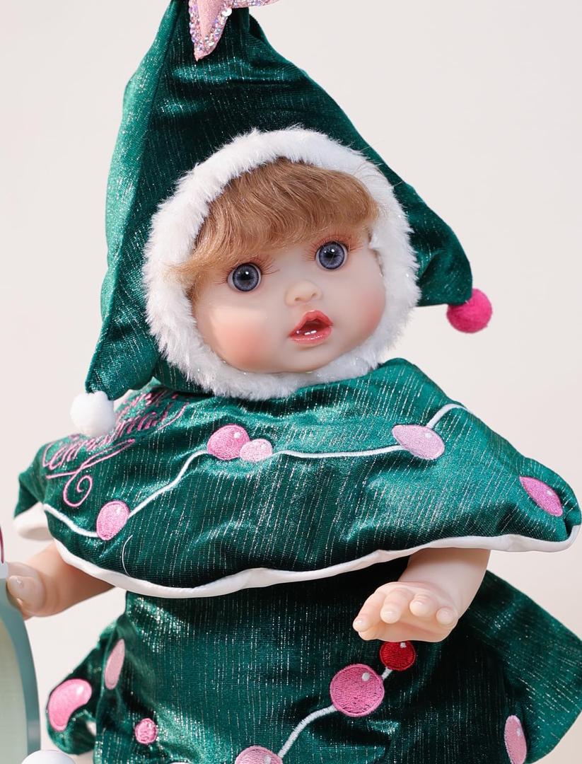 Baby Dolls, 18 Inch Realistic Reborn Full Vinyl Baby Doll with Curly Hair, Hand-Painted Lifelike Details & Cozy Outfit for Girls Ages 3+, Pretend Play, Display & Collection (Green)