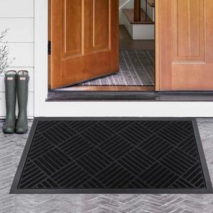 Indoor Outdoor Front Door Mat, All Weather Non-Slip Rubber Outside Entrance Door Rug, Low Profile Rug, Welcome Mat for Backdoor Patio Porch Garage Entryway (Dark Gray, 29.5 X 17 Inch)