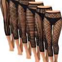 Yahenda 6 Pcs Footless Fishnet Tights for Women Fishnet Thigh High Stockings Lace Mesh Pantyhose Leggings for Halloween (X-Large, Black)